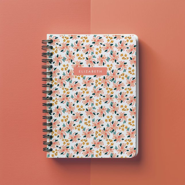 Rosa Watercolor Blommigt Garden Personlig Anteckningsbok (Pink watercolor floral garden personalized notebook.)