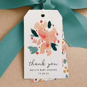 Rosa Watercolor Blommigt Garden Tack Presentetikett