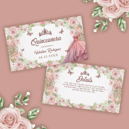 Rosa Watercolor Blommigt Glitter Quinceanera Tilläggskort