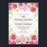 Rosa Watercolor Blommigt Greenery 50:e födelsedage Inbjudningar<br><div class="desc">Blommigt med ljusa rosor och grönt 50 födelsedagsfest inbjudan. Kontakta oss om du behöver hjälp med att anpassa eller matcha produkter.</div>