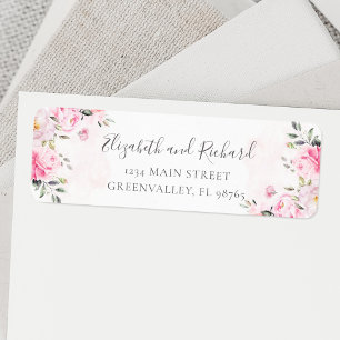 Rosa Watercolor Blommigt Greenery Adress Returadress Etikett