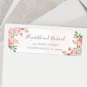 Rosa Watercolor Blommigt Greenery Adress Returadress Etikett