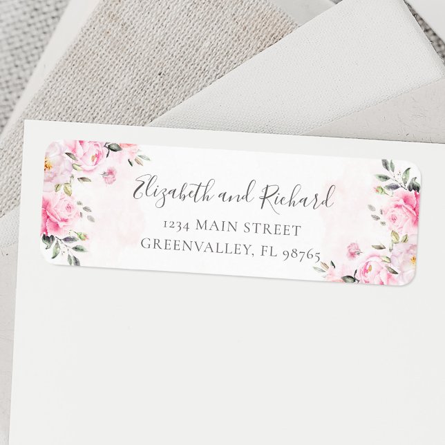 Rosa Watercolor Blommigt Greenery Adress Returadress Etikett (This address label is a charming way to personalize your mail with blush pink floral and greenery.)