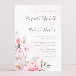  Rosa Watercolor Blommigt Greenery Bröllop Inbjudningar