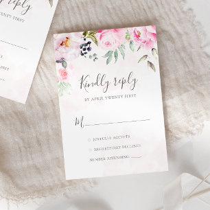  Rosa Watercolor Blommigt Greenery Bröllop OSA Kort
