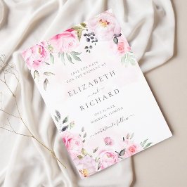  Rosa Watercolor Blommigt Greenery Bröllop Spara Datumet