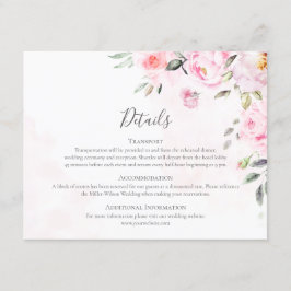  Rosa Watercolor Blommigt Greenery Bröllop Tilläggskort