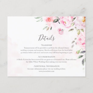 Rosa Watercolor Blommigt Greenery Bröllop Tilläggskort