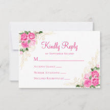 Rosa Watercolor Blommigt Guld Bröllop OSA Card