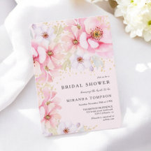 Rosa Watercolor Blommigt Guld Glitter Möhippa