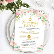 Rosa Watercolor Blommigt Guld Houseuppvärmning Inb