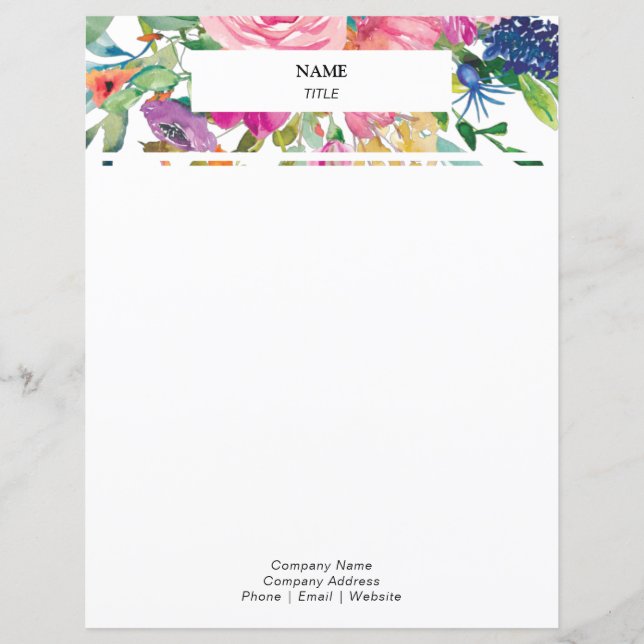Rosa Watercolor Blommigt Letterhead (Framsida)