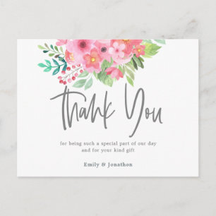 Rosa Watercolor Blommigt Löv Calligraphy Tack Vykort