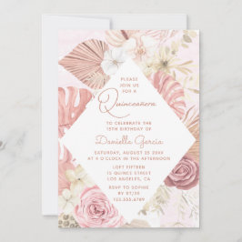 Rosa Watercolor Blommigt Modern Rustic Quinceañera Inbjudningar