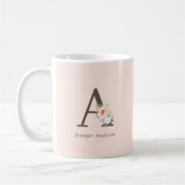 Rosa Watercolor Blommigt Monogram Mugg