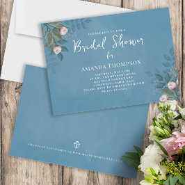 Rosa Watercolor Blommigt Navy Blue Möhippa Inbjudningar
