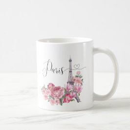 Rosa Watercolor Blommigt Paris Cityscape Kaffemugg