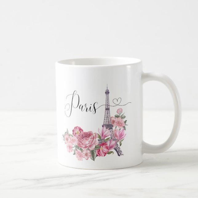 Rosa Watercolor Blommigt Paris Cityscape Kaffemugg (Höger)