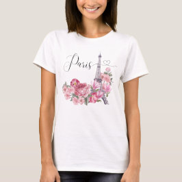 Rosa Watercolor Blommigt Paris Cityscape T Shirt