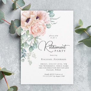 Rosa Watercolor Blommigt Pension Party Inbjudningar