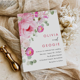  Rosa Watercolor Blommigt Peony Bröllop Inbjudningar