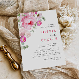  Rosa Watercolor Blommigt Peony Bröllop Inbjudningar