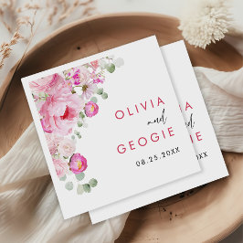  Rosa Watercolor Blommigt Peony Bröllop Pappersservett