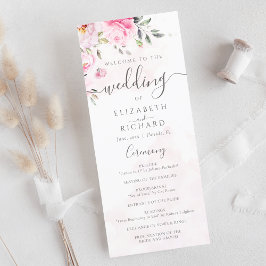  Rosa Watercolor Blommigt Peony Bröllop Program
