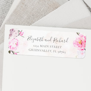 Rosa Watercolor Blommigt Peony Elegant Adress Returadress Etikett