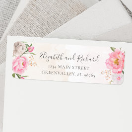 Rosa Watercolor Blommigt Peony Elegant Adress Returadress Etikett