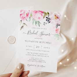  Rosa Watercolor Blommigt Peony Möhippa Inbjudningar