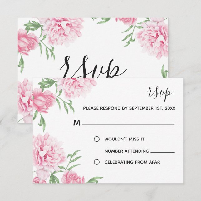 Rosa Watercolor Blommigt Peony | OSA Inbjudningar (Fram/baksida)