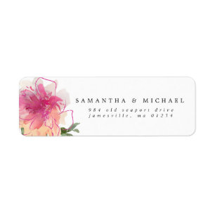 Rosa Watercolor Blommigt Peony Returetiketters Returadress Etikett