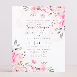  Rosa Watercolor Blommigt Peony Wedding bjudande i