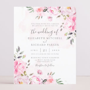  Rosa Watercolor Blommigt Peony Wedding bjudande i