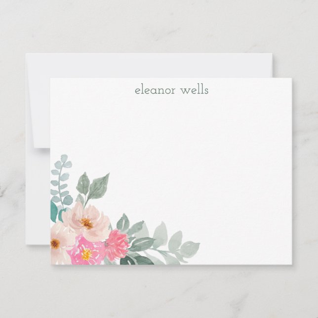 Rosa Watercolor Blommigt Personlig Stationery Anteckningskort (Framsida)