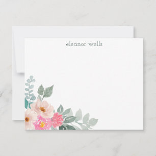 Rosa Watercolor Blommigt Personlig Stationery Anteckningskort