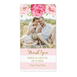 Rosa Watercolor Blommigt Photo Bröllopsetiketters Fraktsedel