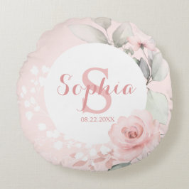 Rosa Watercolor Blommigt Polka dots Girl Nursery Rund Kudde
