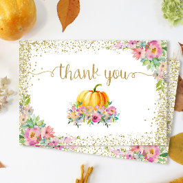 Rosa Watercolor Blommigt Pumpkin Fall - tackkort Tack Kort