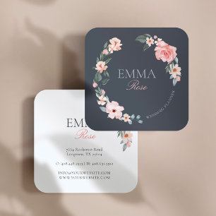Rosa Watercolor Blommigt Ro Bröllopsfixaren Fyrkantigt Visitkort