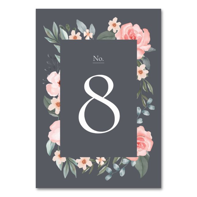  Rosa Watercolor Blommigt Ro & Sage Greenery Bordsnummer (Framsidan)