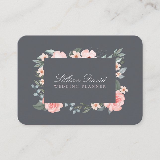  Rosa Watercolor Blommigt Ro & Sage Greenery Visitkort (Framsida)