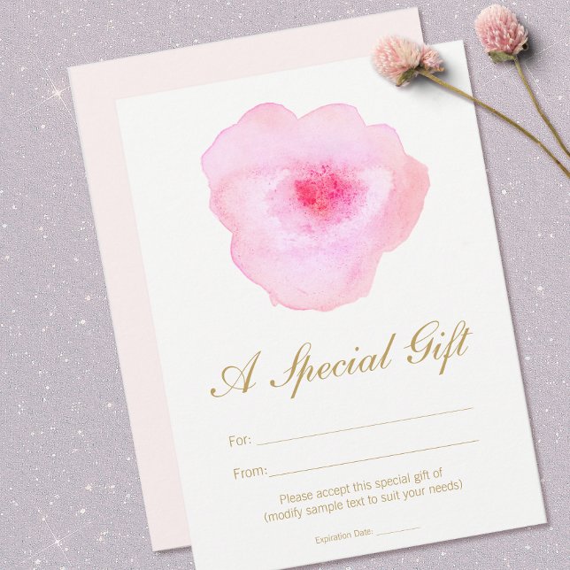 Rosa Watercolor Blommigt Spa Salon Gift Certificat (Skapare uppladdad)