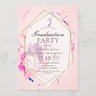 Rosa Watercolor Blommigt Studenten Inbjudningar