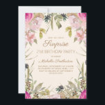 Rosa Watercolor Blommigt Surprise 21:a födelsedage Inbjudningar<br><div class="desc">Söt och feminin rosa och lila blommigt med sage grönt löv på grädde-färgad Surprise 21:a födelsedagsplockets inbjudan till fest. Kontakta oss om du behöver hjälp med anpassning eller om du vill begära matchande produkter.</div>