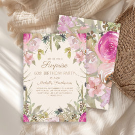 Rosa Watercolor Blommigt Surprise 60:e födelsedage Inbjudningar