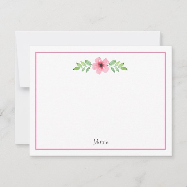 Rosa Watercolor Blommigt Swag Note Card Anteckningskort (Framsida)