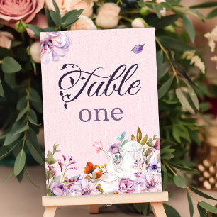 Rosa Watercolor Blommigt Tea Party Theme Bordsnummer