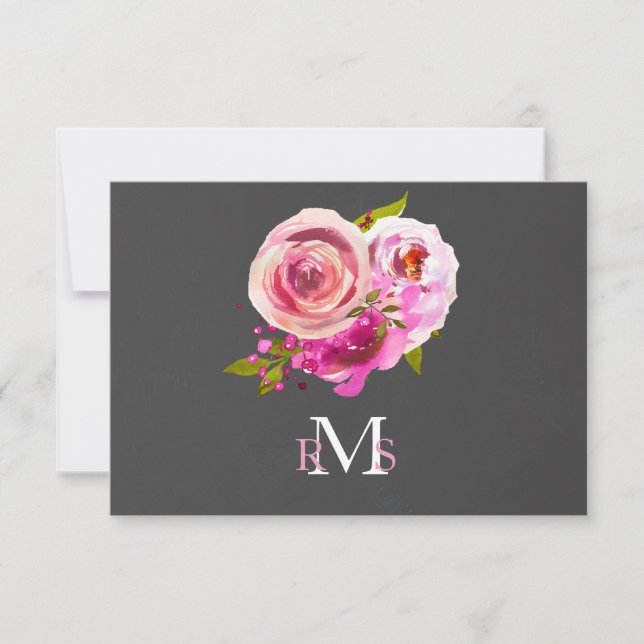 Rosa Watercolor Blommigt Typography Monogram (Framsida)